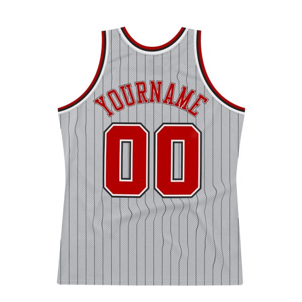 Gray Black Pinstripe Red-White Authentic Personalized Basketball Jersey - Image 6
