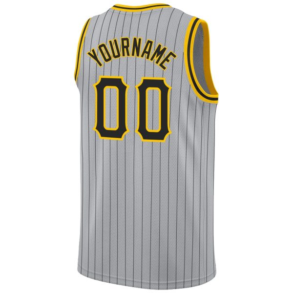 Gray Black Pinstripe Black-Gold Authentic Personalized Basketball Jersey - Image 6