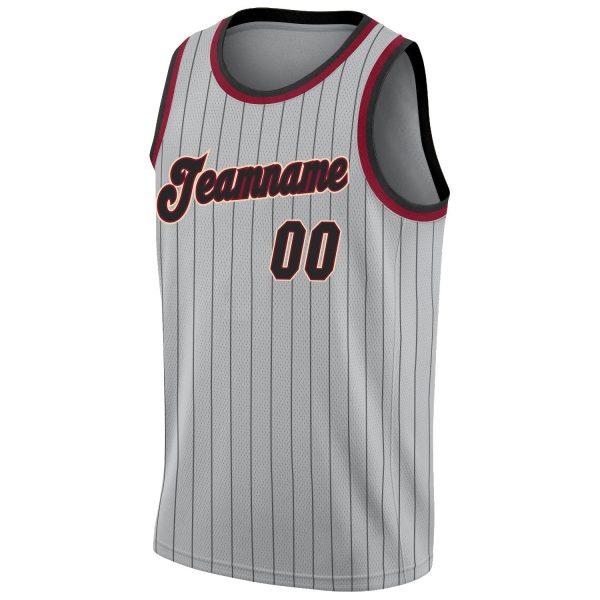 Gray Black Pinstripe Black-Maroon Authentic Personalized Basketball Jersey - Image 5