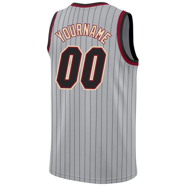 Gray Black Pinstripe Black-Maroon Authentic Personalized Basketball Jersey - Image 6