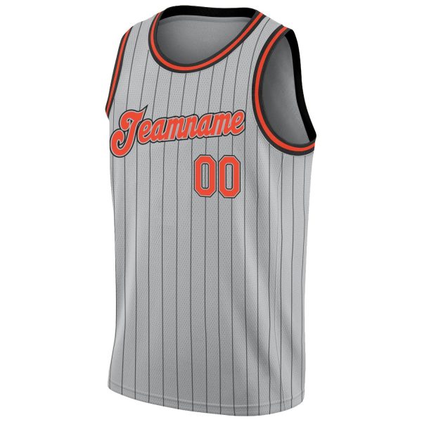 Gray Black Pinstripe Orange-Black Authentic Personalized Basketball Jersey - Image 5