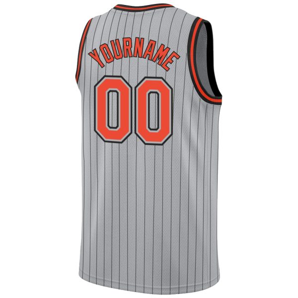 Gray Black Pinstripe Orange-Black Authentic Personalized Basketball Jersey - Image 6