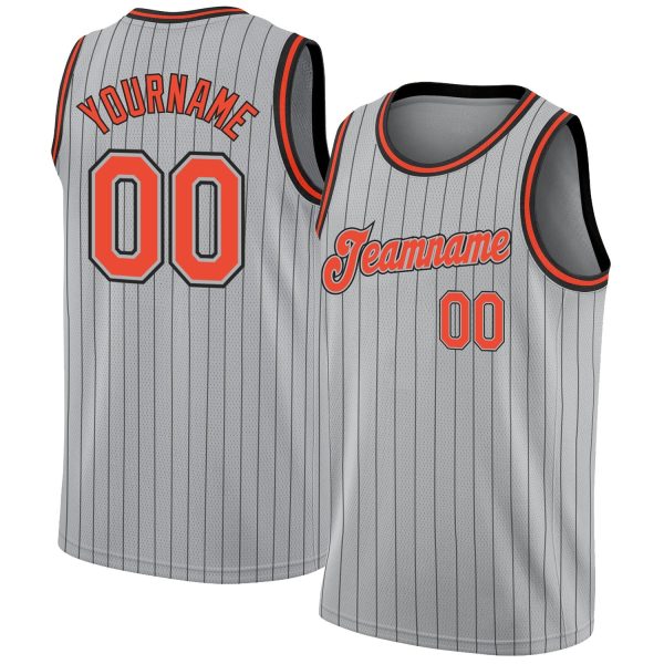 Gray Black Pinstripe Orange-Black Authentic Personalized Basketball Jersey
