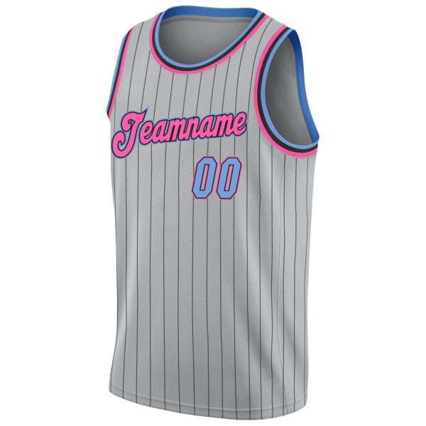 Gray Black Pinstripe Light Blue-Pink Authentic Personalized Basketball Jersey - Image 5