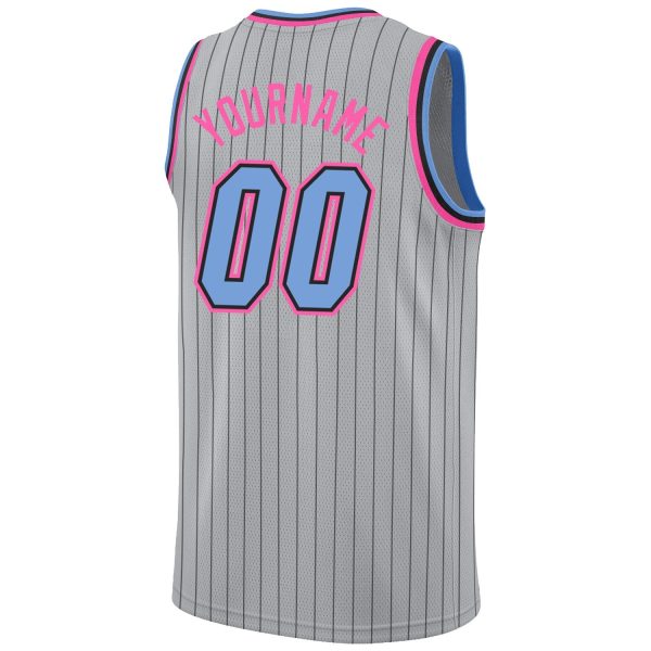 Gray Black Pinstripe Light Blue-Pink Authentic Personalized Basketball Jersey - Image 6
