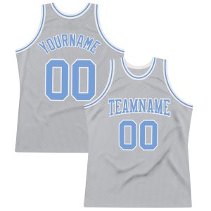 Gray Light Blue-White Authentic Throwback Personalized Basketball Jersey