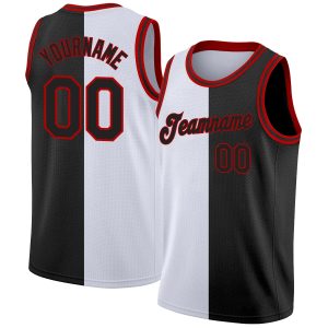 White Black-Red Authentic Split Fashion Personalized Basketball Jersey