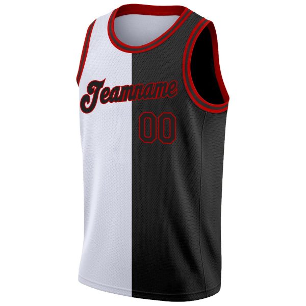 White Black-Red Authentic Split Fashion Personalized Basketball Jersey - Image 5
