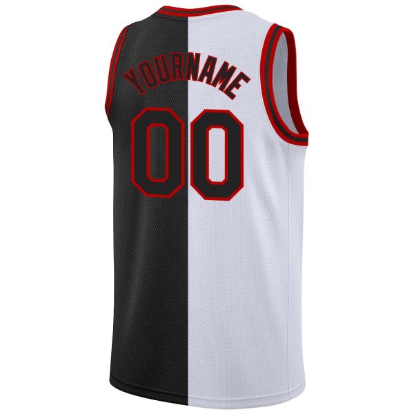 White Black-Red Authentic Split Fashion Personalized Basketball Jersey - Image 6