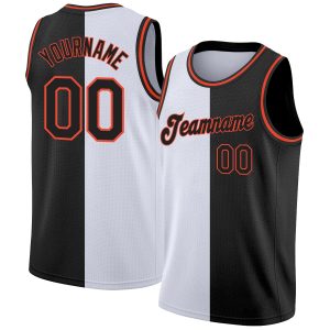 White Black-Orange Authentic Split Fashion Personalized Basketball Jersey