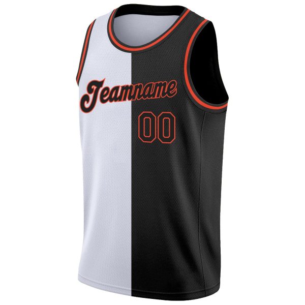 White Black-Orange Authentic Split Fashion Personalized Basketball Jersey - Image 5