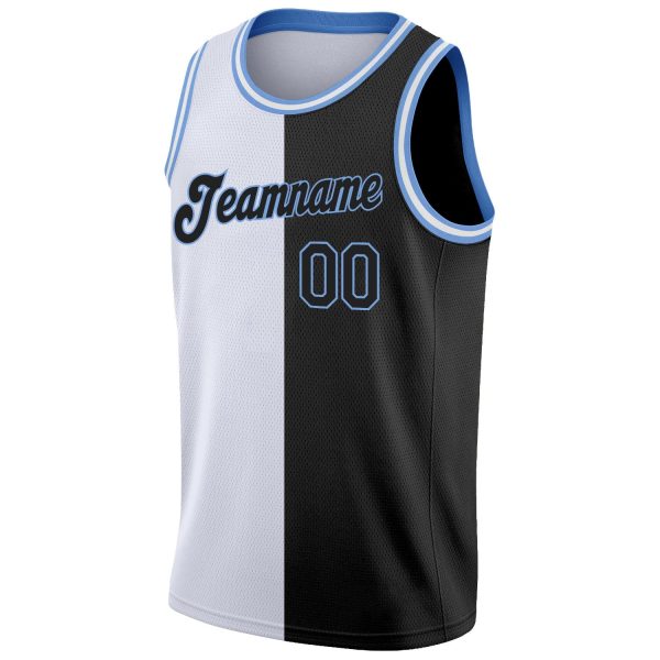 White Black-Light Blue Authentic Split Fashion Personalized Basketball Jersey - Image 5