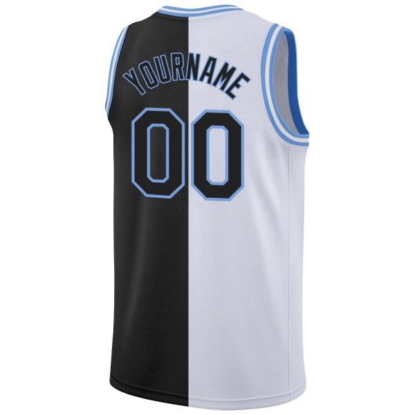White Black-Light Blue Authentic Split Fashion Personalized Basketball Jersey - Image 6