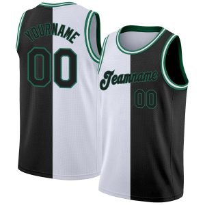 White Black-Kelly Green Authentic Split Fashion Personalized Basketball Jersey