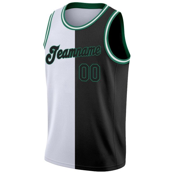 White Black-Kelly Green Authentic Split Fashion Personalized Basketball Jersey - Image 5