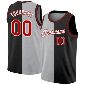 Black Red-Gray Authentic Split Fashion Personalized Basketball Jersey