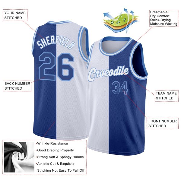 White Royal-Light Blue Authentic Split Fashion vBasketball Jersey - Image 2