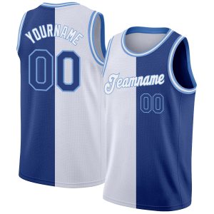 White Royal-Light Blue Authentic Split Fashion vBasketball Jersey