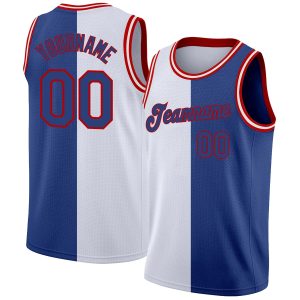 White Royal-Red Authentic Split Fashion Personalized Basketball Jersey