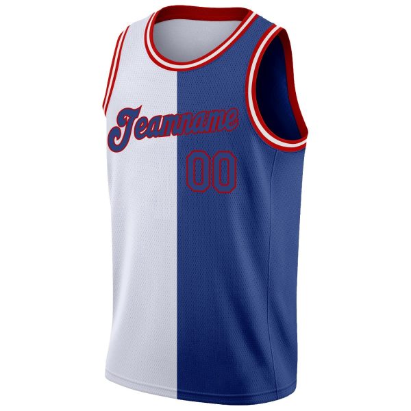 White Royal-Red Authentic Split Fashion Personalized Basketball Jersey - Image 5