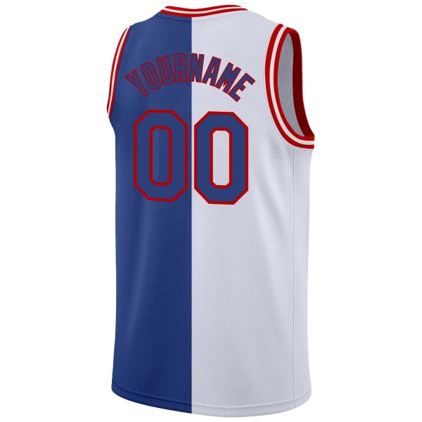 White Royal-Red Authentic Split Fashion Personalized Basketball Jersey - Image 6