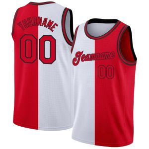 White Red-Black Authentic Split Fashion Personalized Basketball Jersey