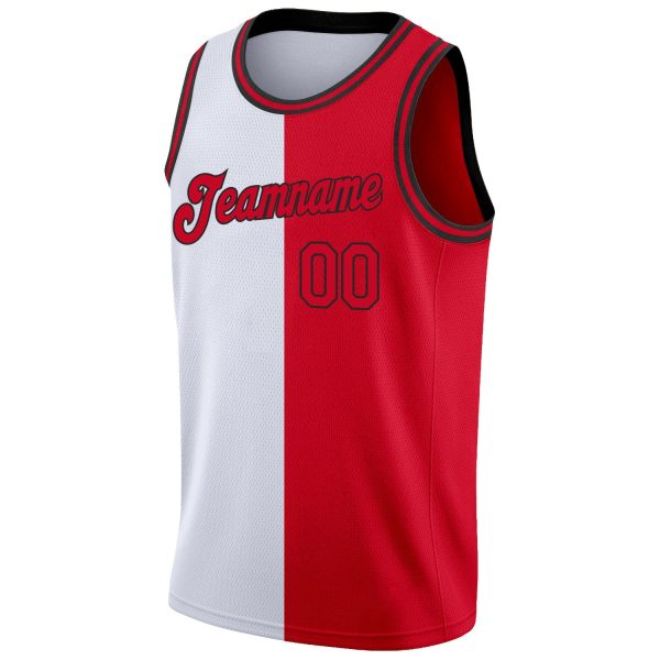 White Red-Black Authentic Split Fashion Personalized Basketball Jersey - Image 5