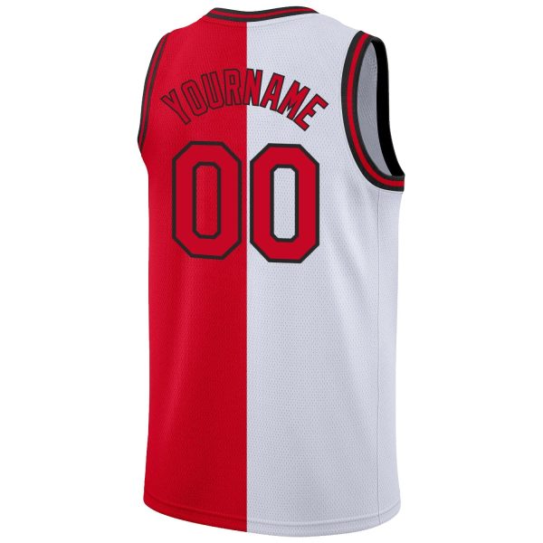 White Red-Black Authentic Split Fashion Personalized Basketball Jersey - Image 6