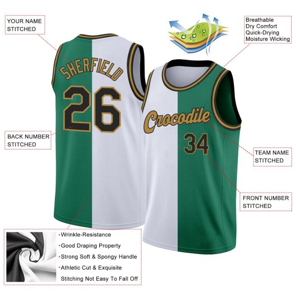 Kelly Green Black-White Authentic Split Fashion Personalized Basketball Jersey - Image 2