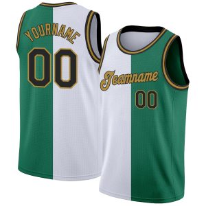 Kelly Green Black-White Authentic Split Fashion Personalized Basketball Jersey