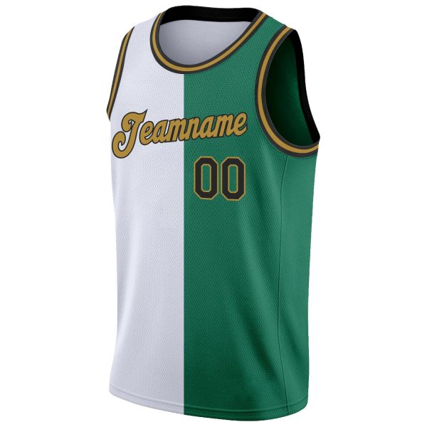 Kelly Green Black-White Authentic Split Fashion Personalized Basketball Jersey - Image 5