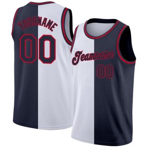 White Navy-Red Authentic Split Fashion Personalized Basketball Jersey