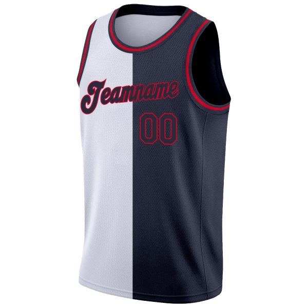 White Navy-Red Authentic Split Fashion Personalized Basketball Jersey - Image 5