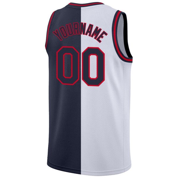 White Navy-Red Authentic Split Fashion Personalized Basketball Jersey - Image 6