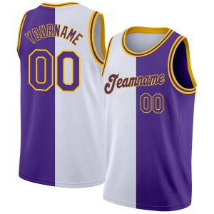 White Purple-Gold Authentic Split Fashion Personalized Basketball Jersey
