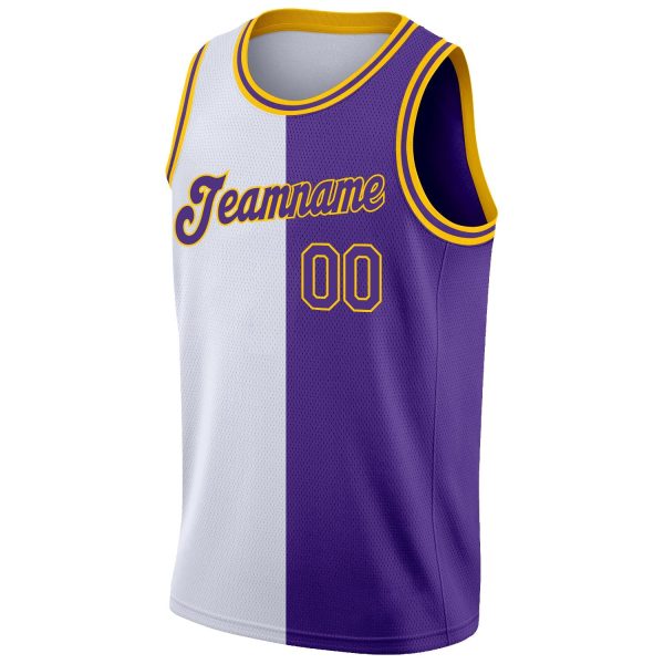 White Purple-Gold Authentic Split Fashion Personalized Basketball Jersey - Image 5