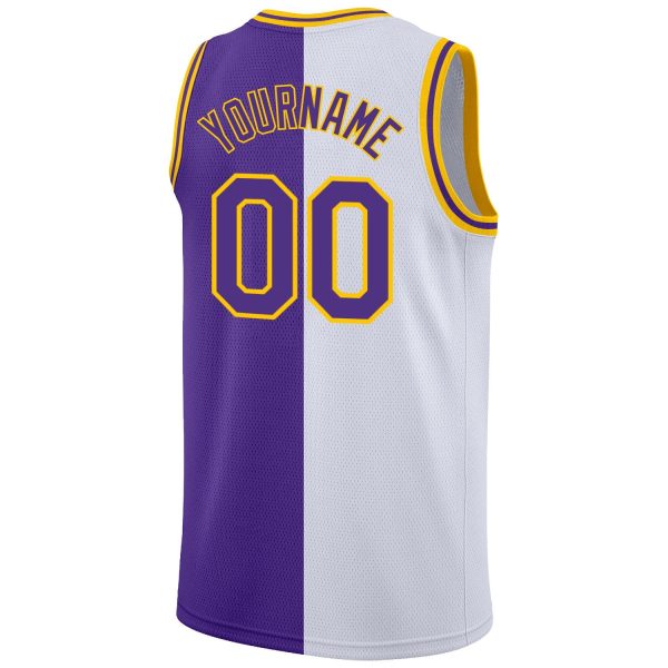 White Purple-Gold Authentic Split Fashion Personalized Basketball Jersey - Image 6