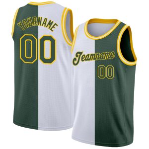 White Hunter Green-Gold Authentic Split Fashion Personalized Basketball Jersey
