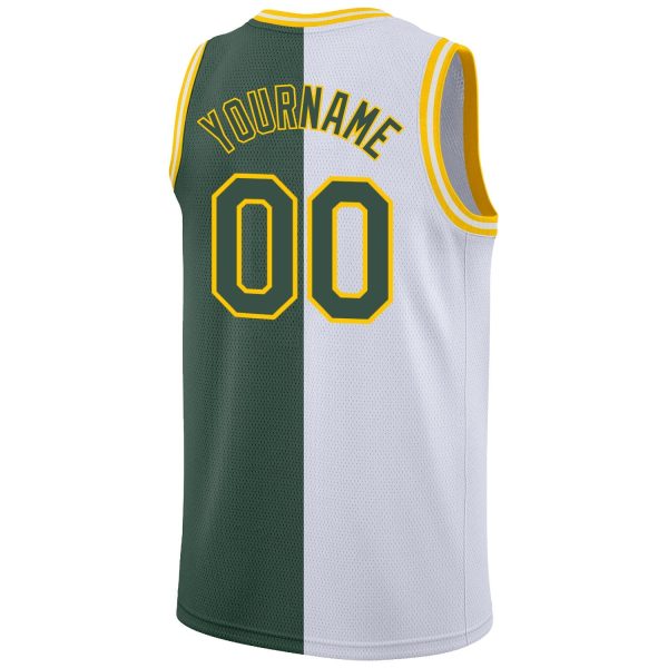 White Hunter Green-Gold Authentic Split Fashion Personalized Basketball Jersey - Image 6
