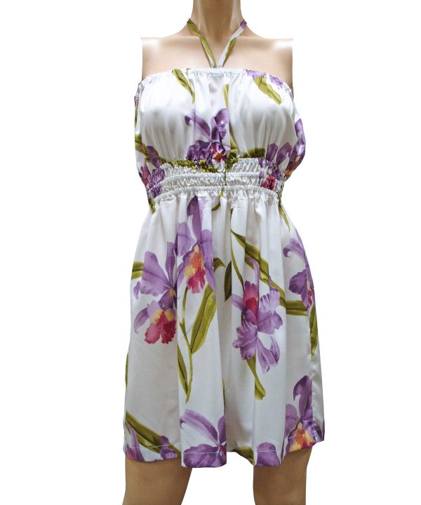 Double Orchid White Tube Dress for Beach and Casual Wear