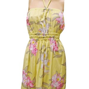 Orchid Corsage Yellow Tube Dress for Beach and Casual Wear