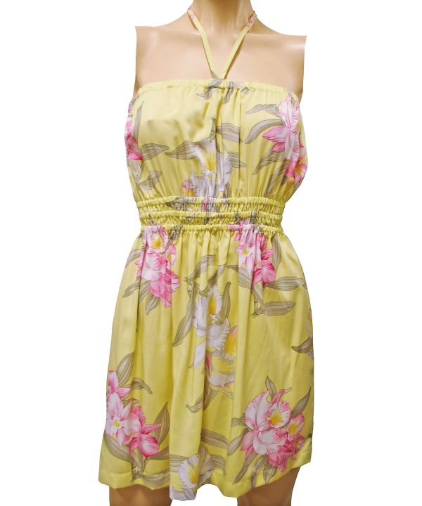 Orchid Corsage Yellow Tube Dress for Beach and Casual Wear