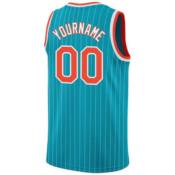 Teal White Pinstripe Orange-White Authentic Personalized Basketball Jersey - Image 6
