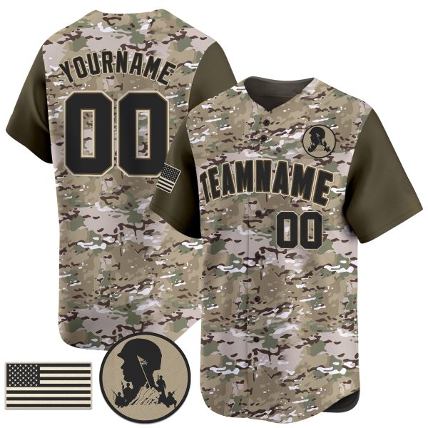 MultiCam Black - Brown Hero's Honor Personalized Baseball Jersey - Color Sleeve