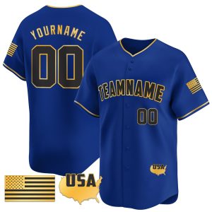 Royal Gold- Black American Flag Gold Personalized Baseball Jersey