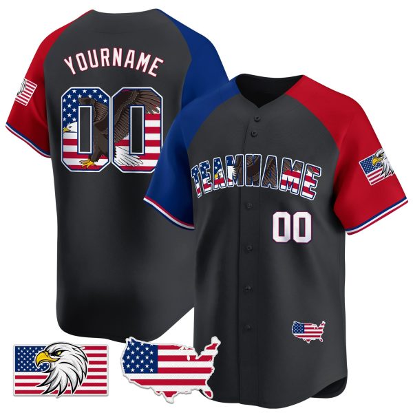 Black Alternate Royal - White Bald Eagle Independence Day Personalized Baseball Jersey