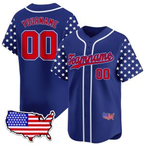 Royal Red Independence Day Star Pattern Sleeve Personalized Baseball Jersey - USA Map