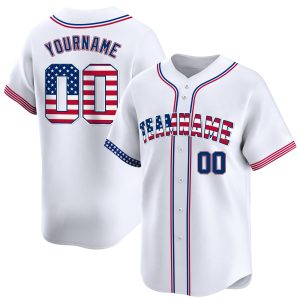 White Red - Royal 4th Of July American Flag Personalized Baseball Jersey - Stripes Sleeve