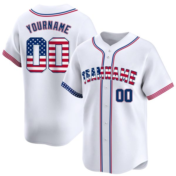 White Red - Royal 4th Of July American Flag Personalized Baseball Jersey - Stripes Sleeve