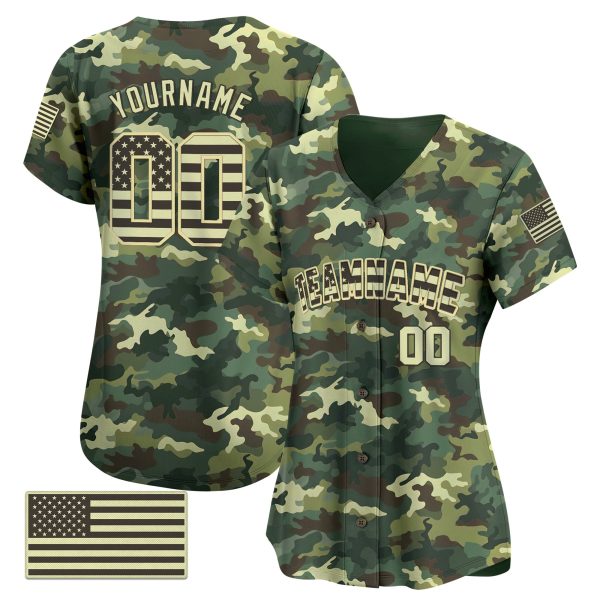 Green Camo - Green Personalized Baseball Jersey - American Flag - Image 2